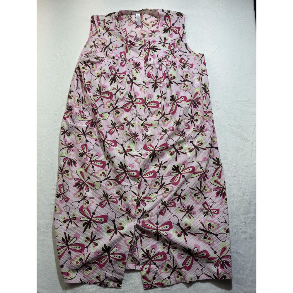 Simply Basic Sleep Gown Womens XL Pink Butterfly Print Button Front Sleeveless